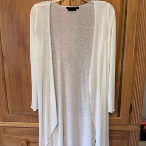 Cream open front long lightweight cardigan